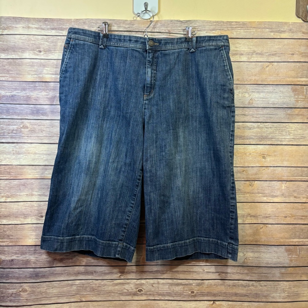 LANDS END DENIM CROPPED WIDE LEG MEDIUM WASH SIZE 20W JEANS - Picture 2 of 8